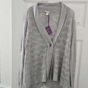 Light Gray Openwork Knit Cardigan Sweater
